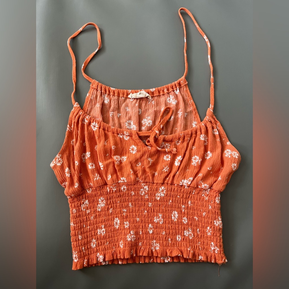 LA Hearts Orange White Flower Adjustable Tank